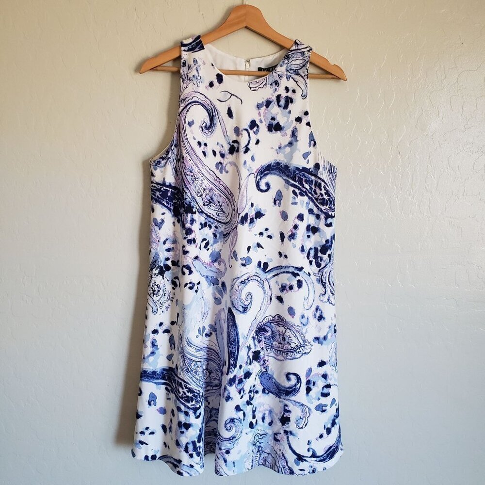 Ralph Lauren Watercolor Paisley Sleeveless Summer Dress White/Blue Sz Women's 12
